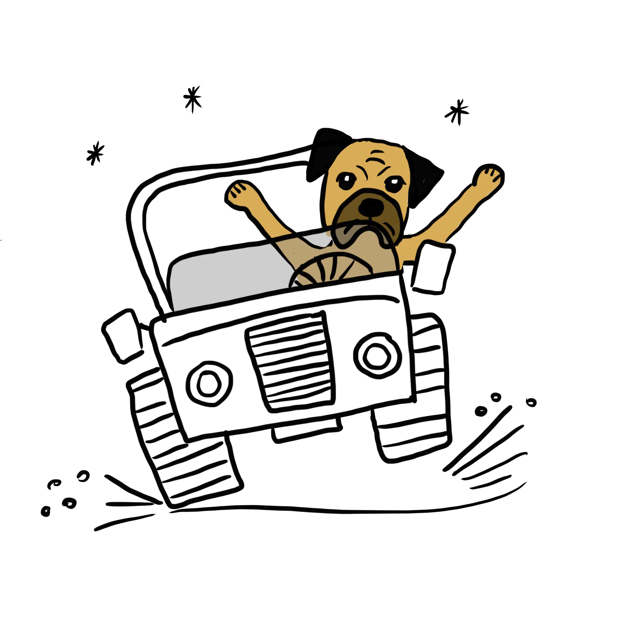 Ilustración Perro conduciendo un coche