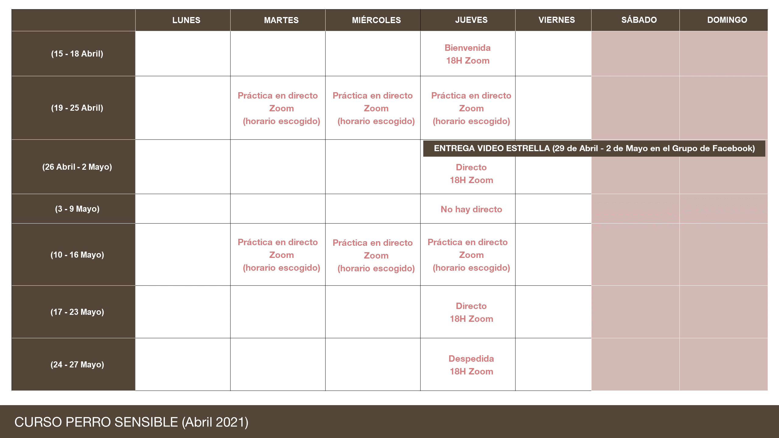 CALENDARIO PERRO SENSIBLE EN VIVO ABRIL 2021